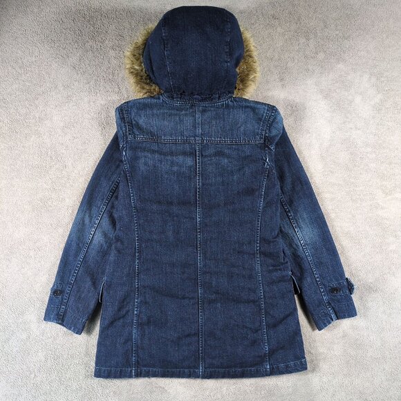 Vintage Ralph Lauren Jeans Co Women’s S Denim Toggle Coat Faux Fur Hood Plaid - Picture 3 of 16